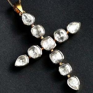 2.75 ctw Genuine Moissanite Cross Pendant Necklace 20 Inches in 18K Vermeil